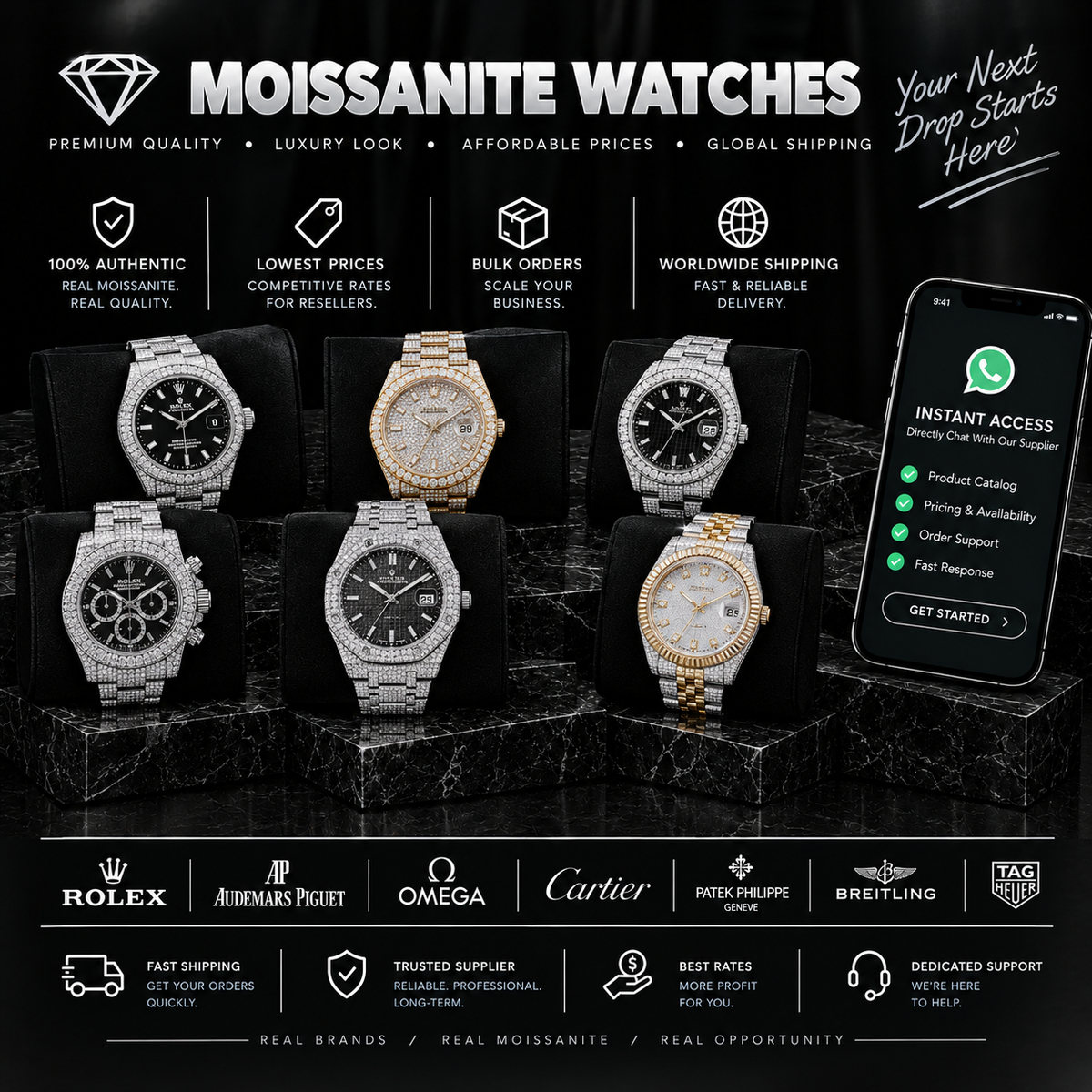 moissanite watches and cuban links bundle